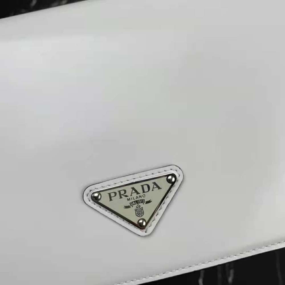 Prada Women Brushed Leather Shoulder Bag-White