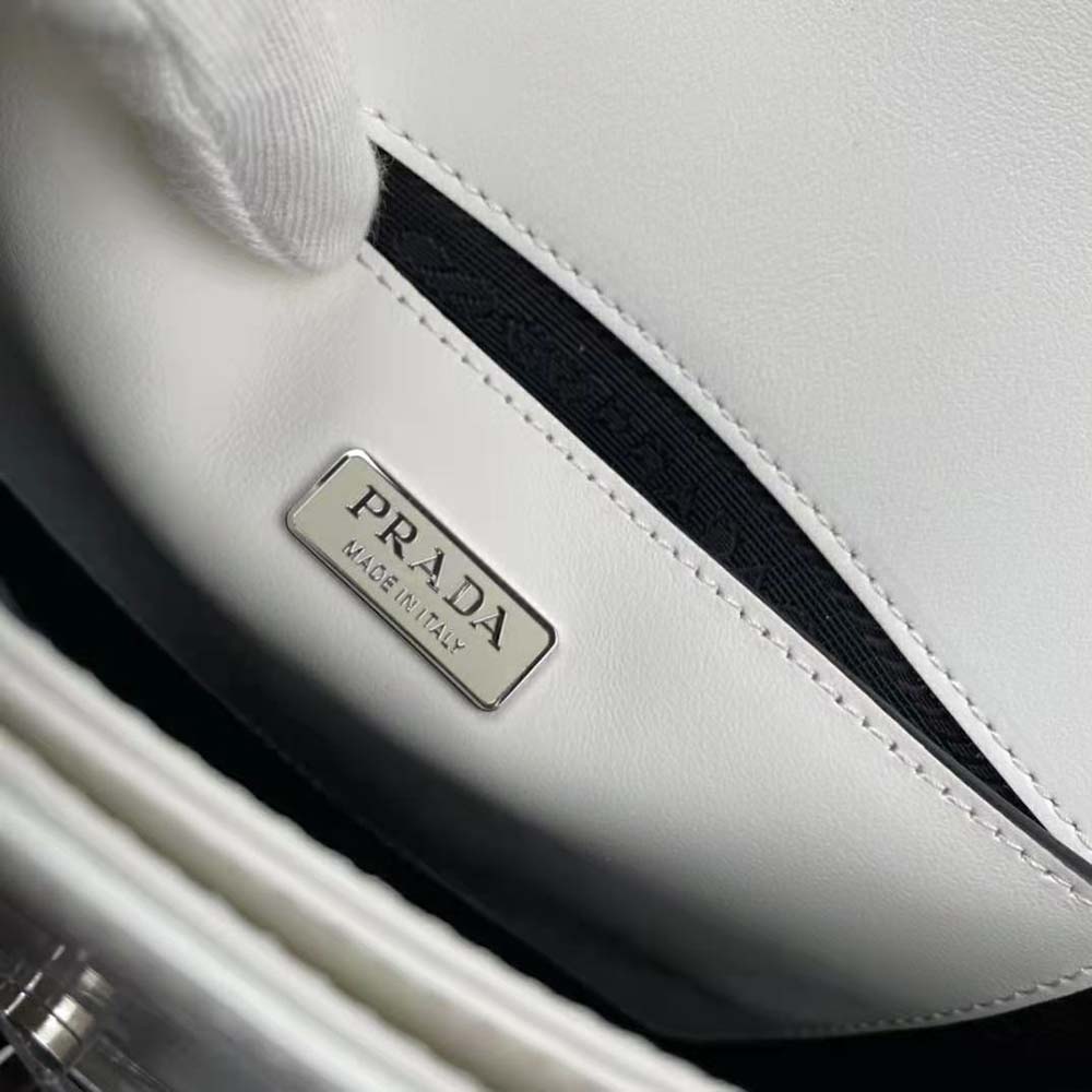 Prada Women Brushed Leather Shoulder Bag-White