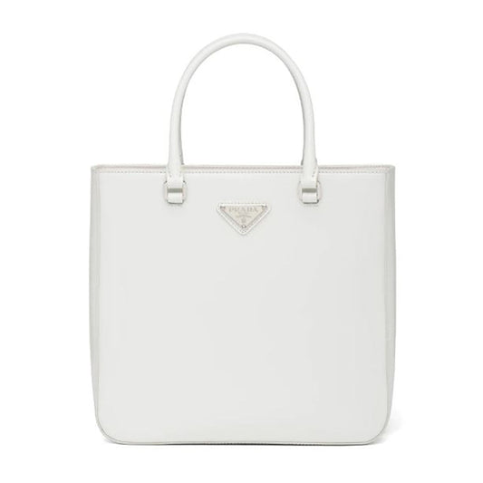 Prada Women Brushed Leather Tote Bag-White