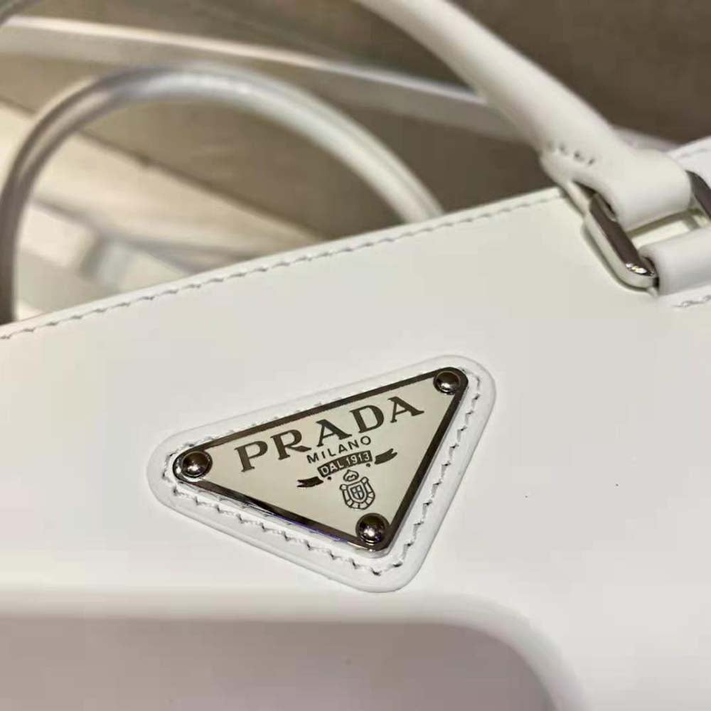 Prada Women Brushed Leather Tote Bag-White