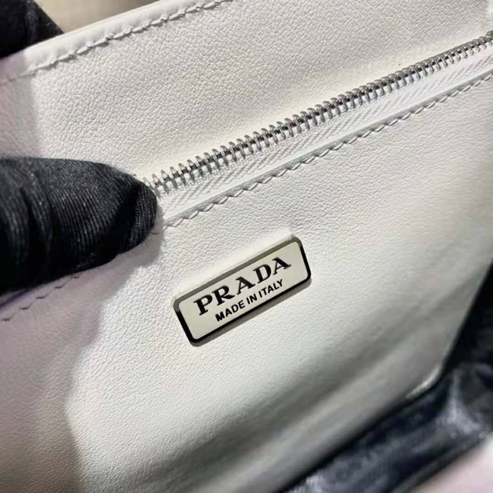 Prada Women Brushed Leather Tote Bag-White