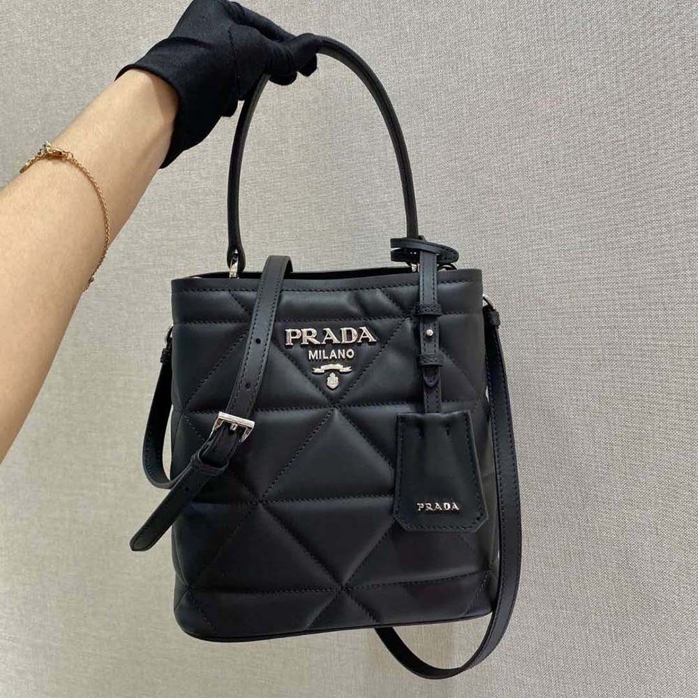 Prada Women Bucket Design Spectrum Leather Bag-Black