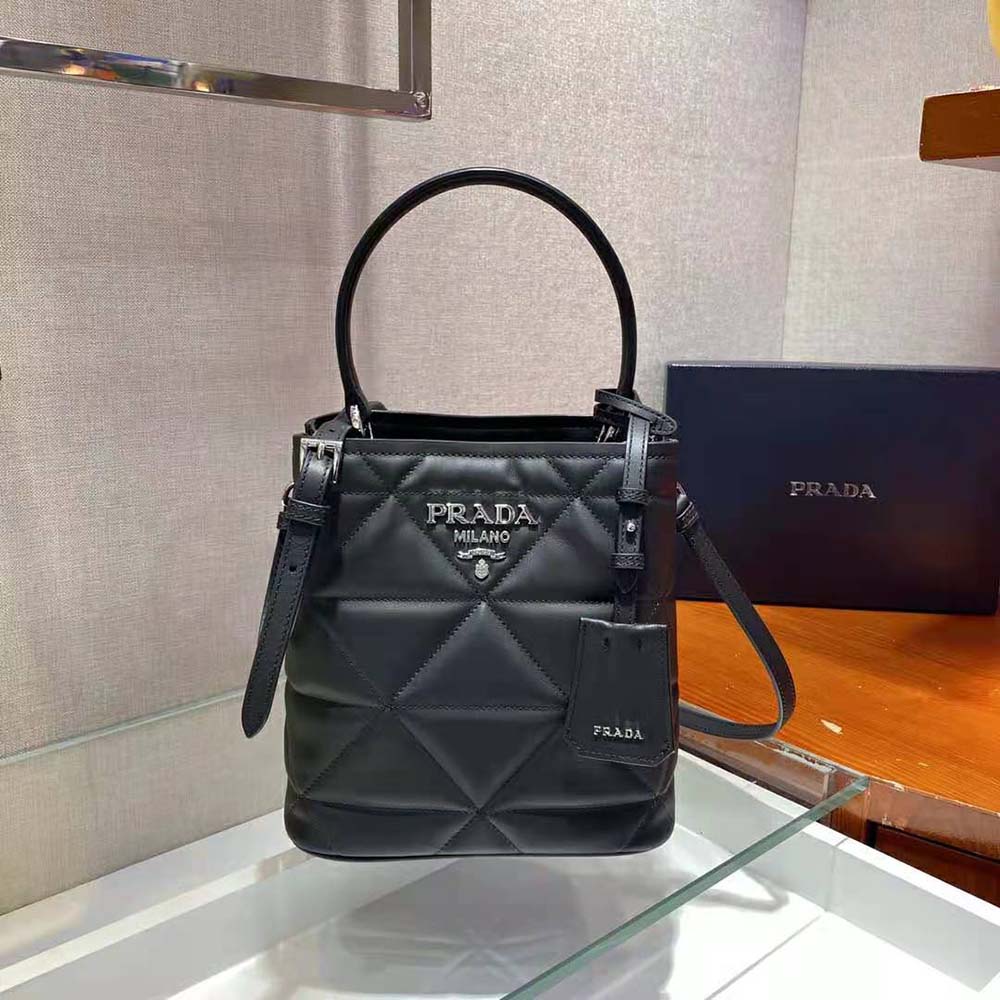 Prada Women Bucket Design Spectrum Leather Bag-Black