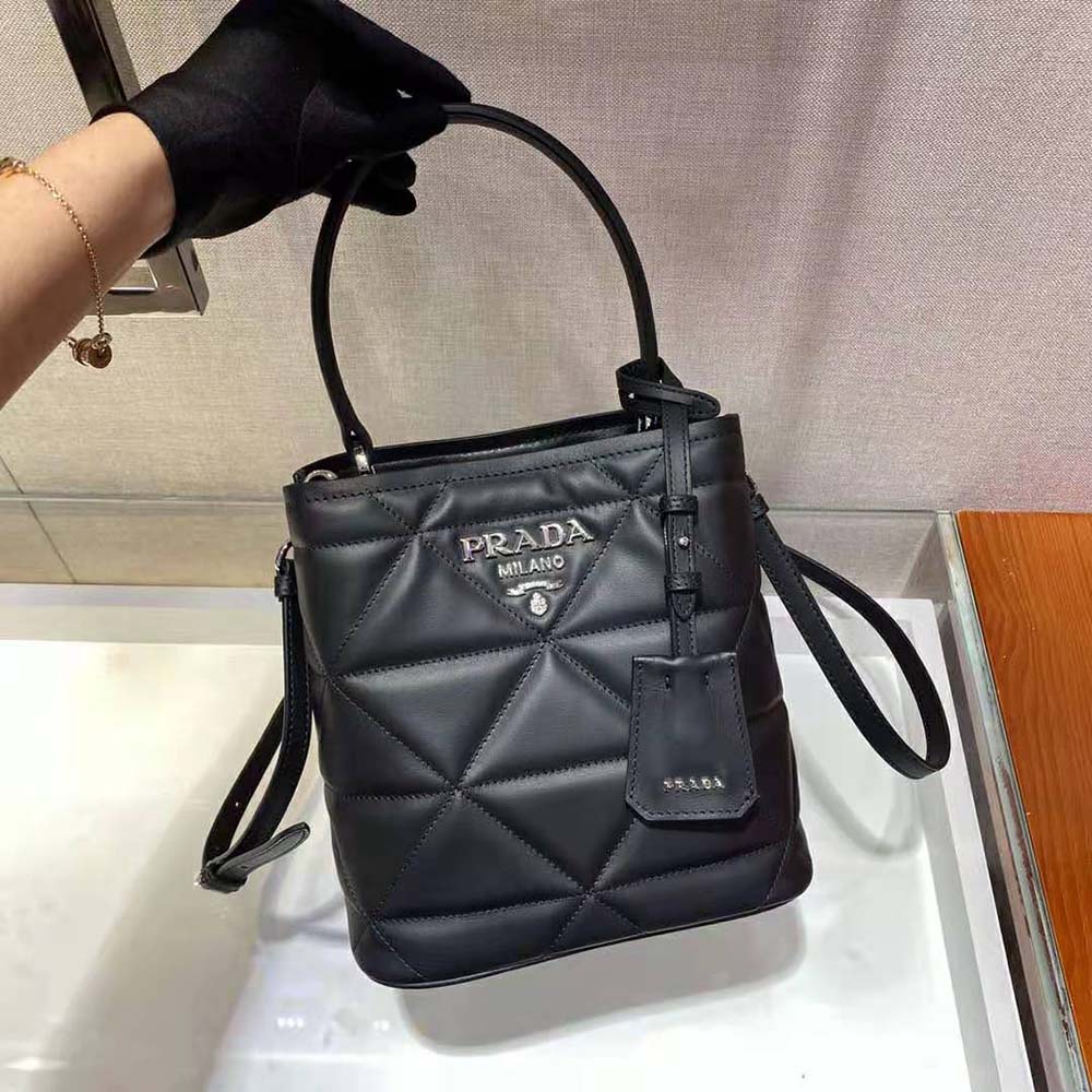 Prada Women Bucket Design Spectrum Leather Bag-Black