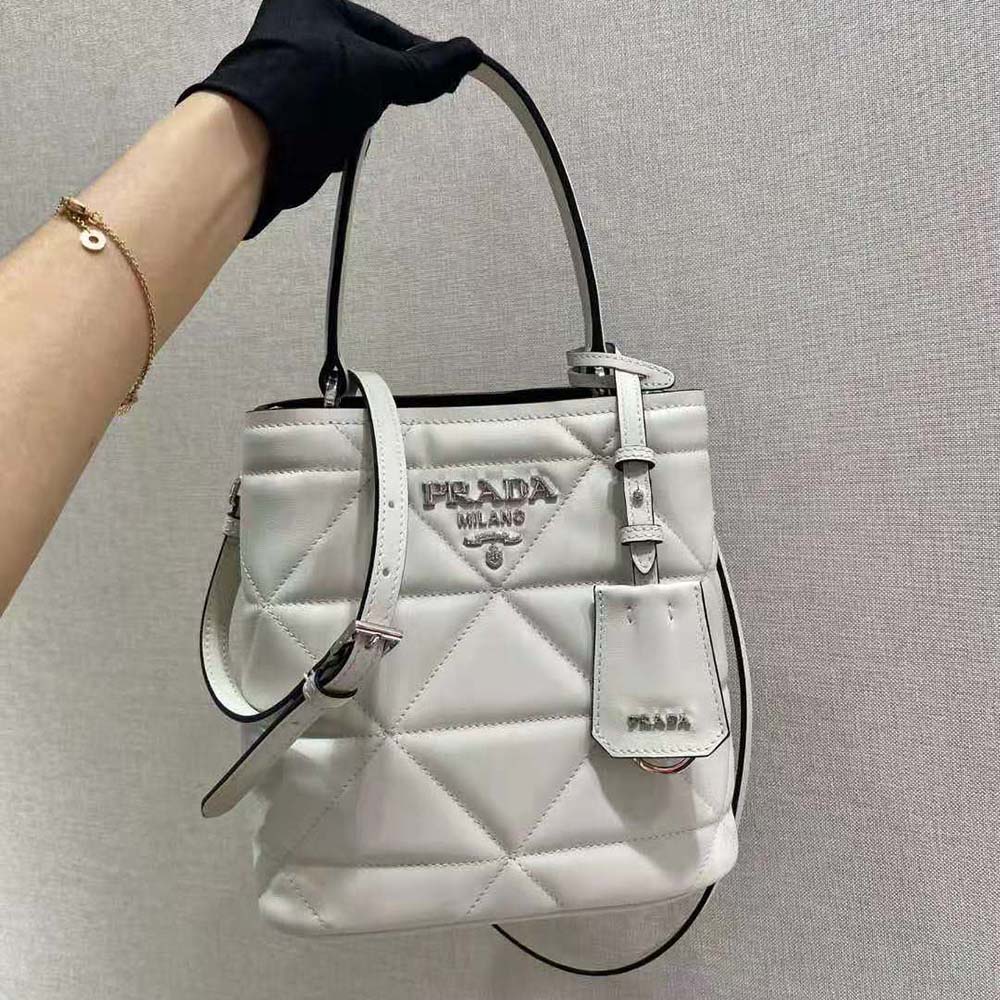 Prada Women Bucket Design Spectrum Leather Bag-White