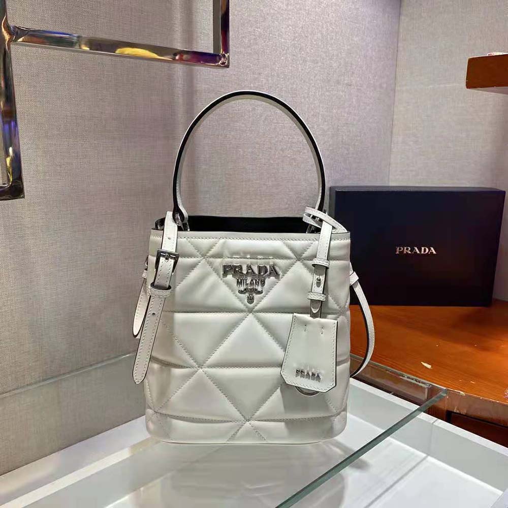 Prada Women Bucket Design Spectrum Leather Bag-White