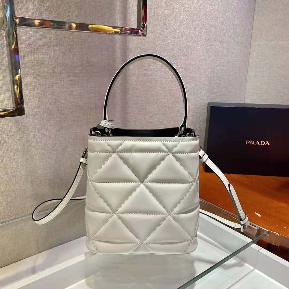 Prada Women Bucket Design Spectrum Leather Bag-White