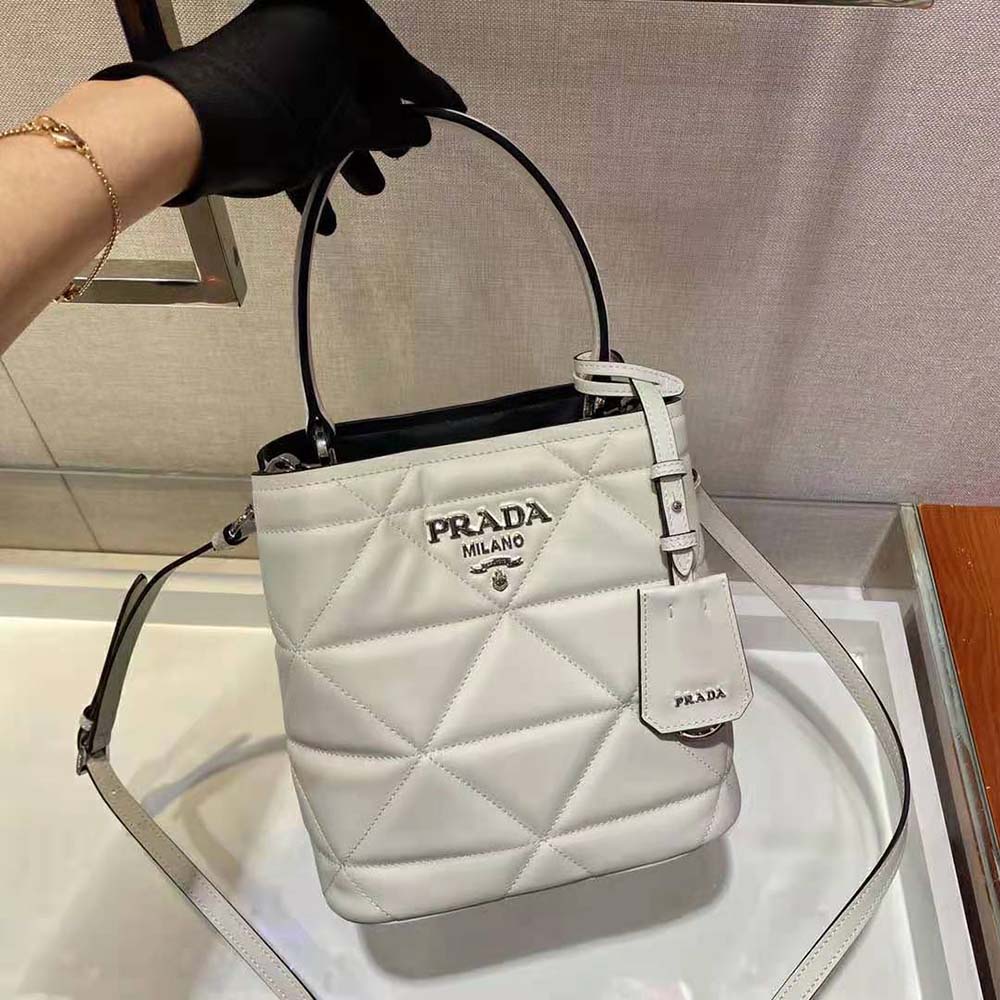 Prada Women Bucket Design Spectrum Leather Bag-White