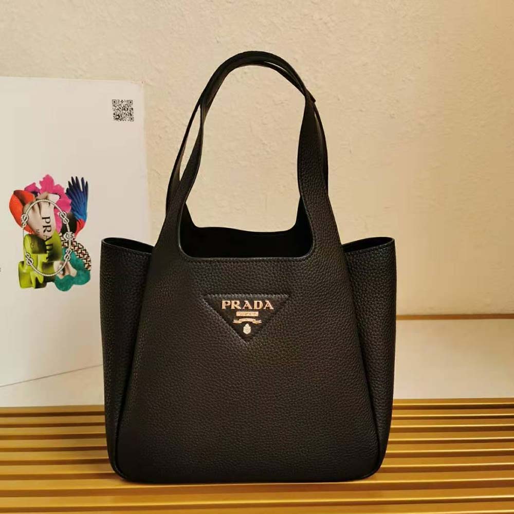 Prada Women Calf Leather Handbag-Black