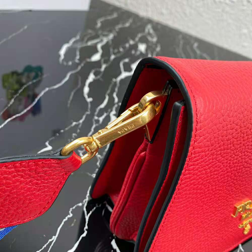 Prada Women Calf Leather Shoulder Bag-Red