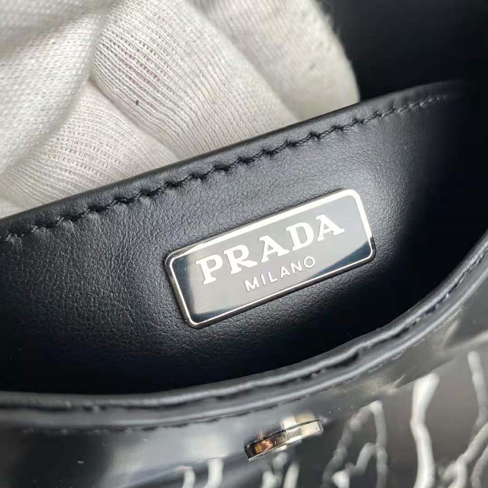 Prada Women Cleo Brushed Leather Dhoulder Bag with Flap-Black