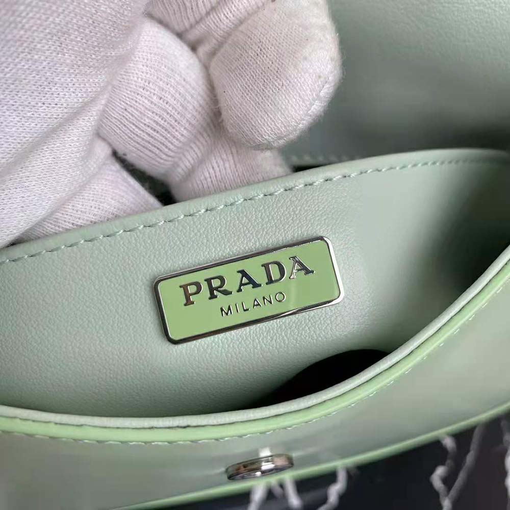 Prada Women Cleo Brushed Leather Dhoulder Bag with Flap-Lime