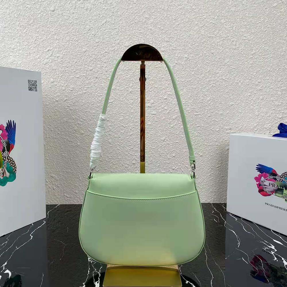 Prada Women Cleo Brushed Leather Dhoulder Bag with Flap-Lime