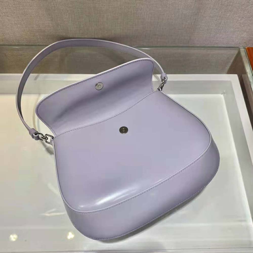 Prada Women Cleo Brushed Leather Shoulder Bag with Flap-Purple