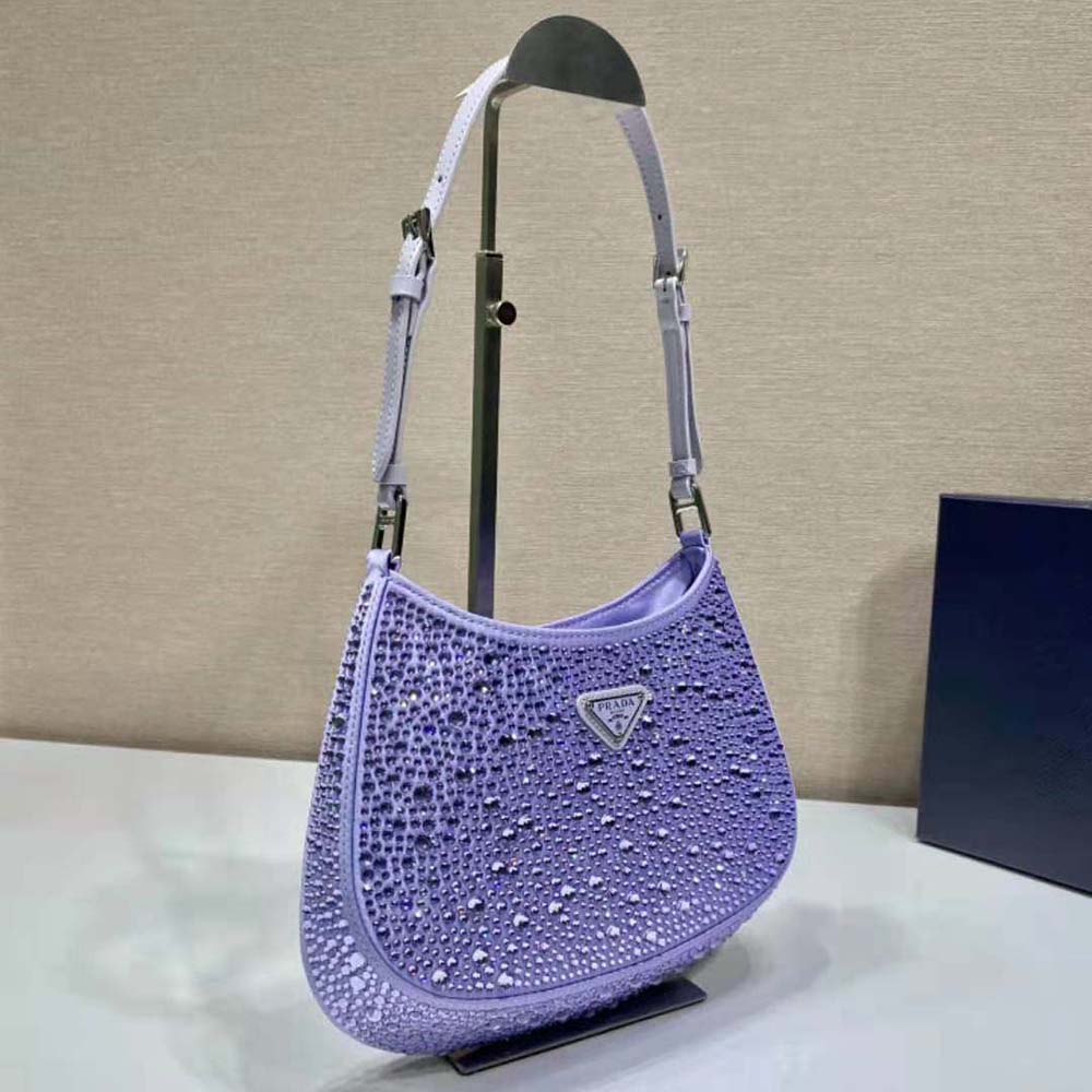 Prada Women Cleo Satin Bag with Appliques-Purple