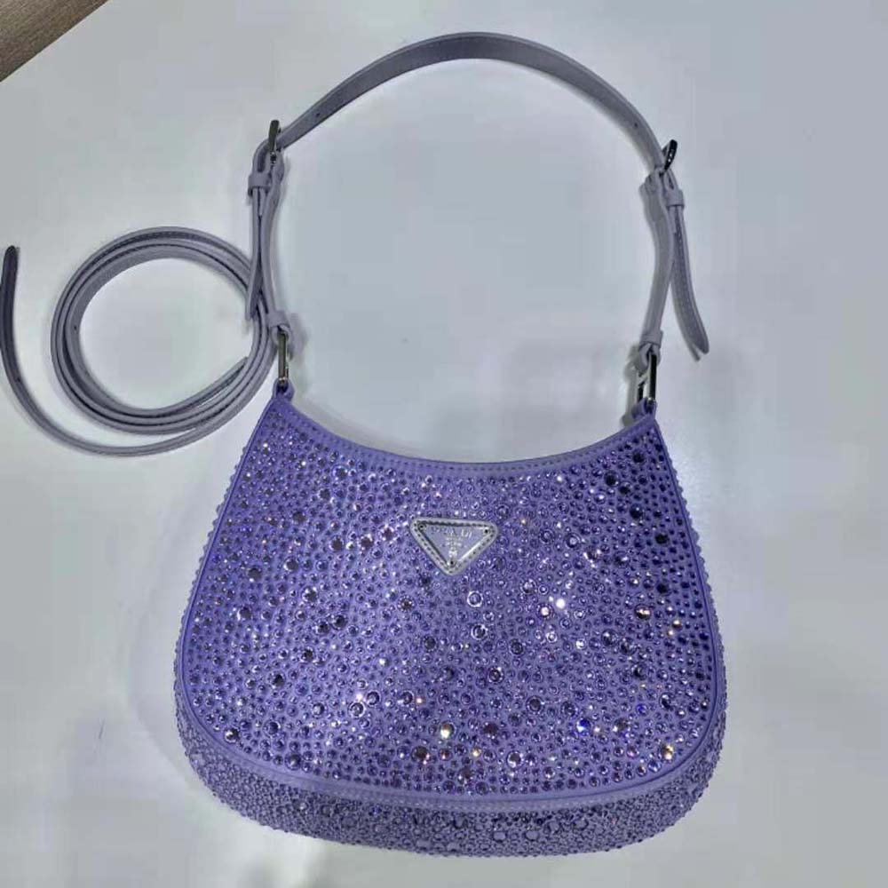 Prada Women Cleo Satin Bag with Appliques-Purple