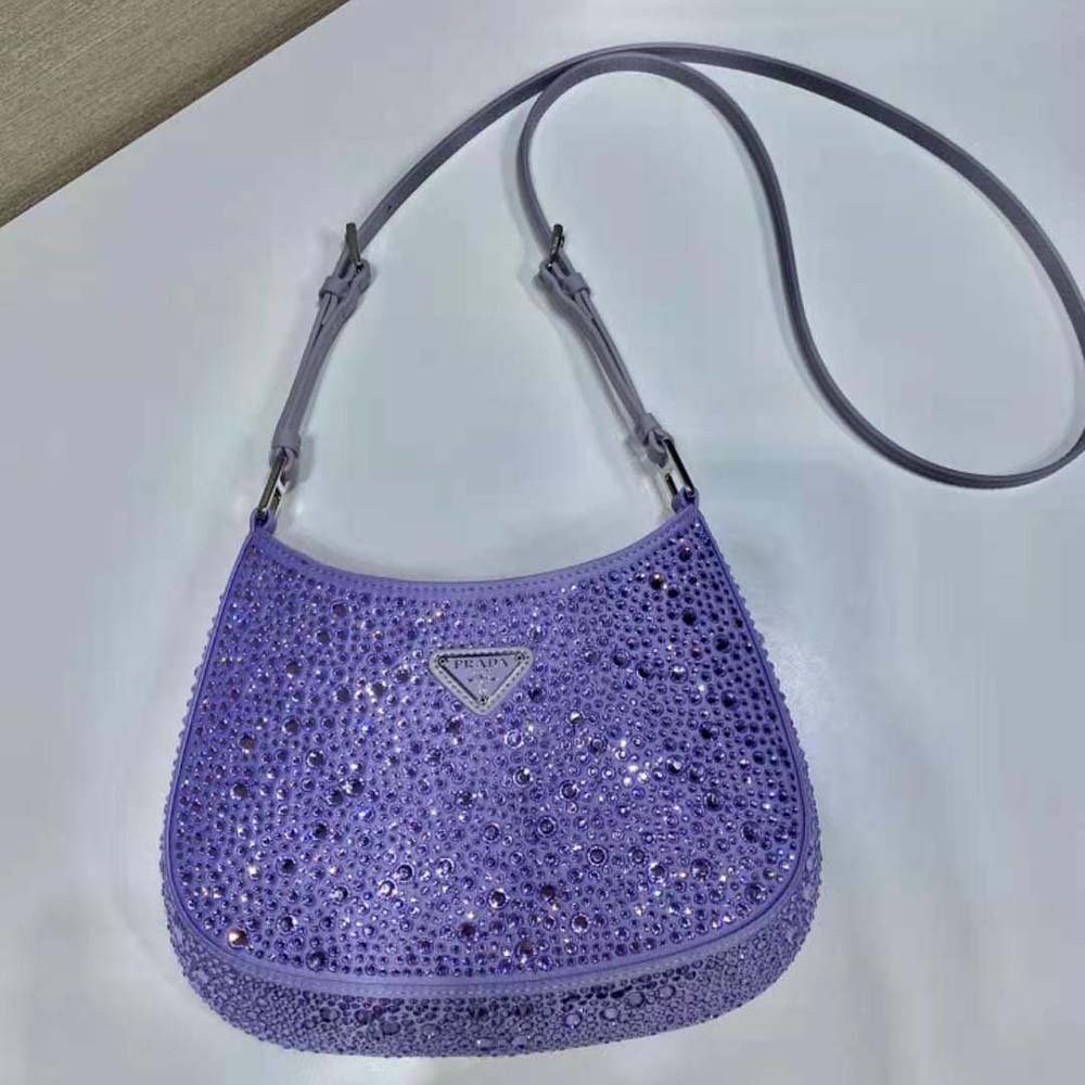 Prada Women Cleo Satin Bag with Appliques-Purple