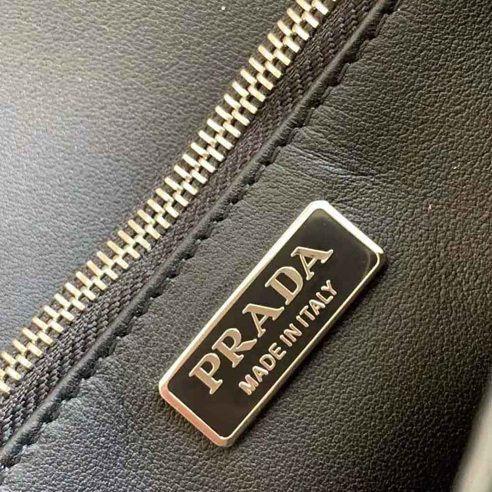 Prada Women Embleme Brushed-Leather Bag-Black