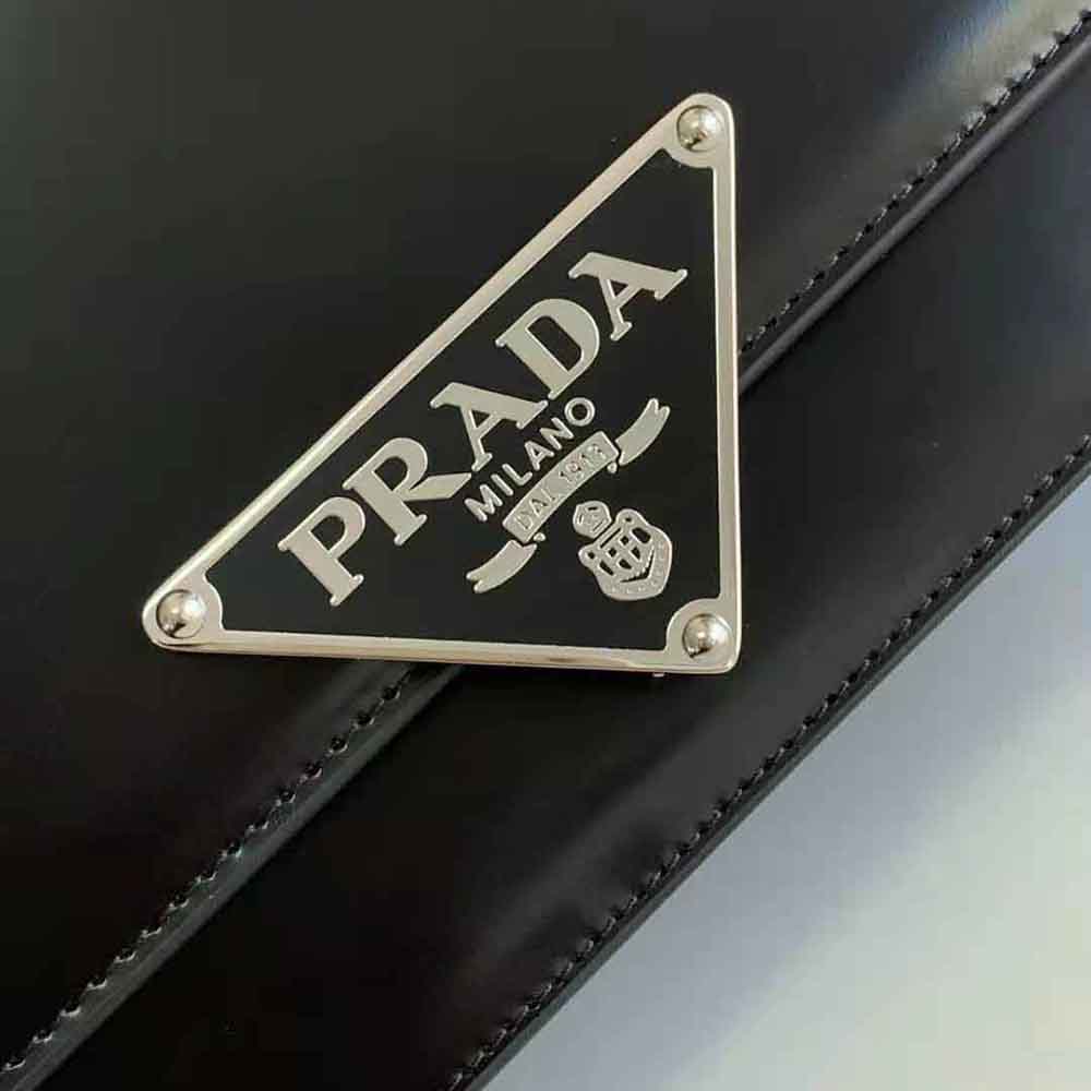 Prada Women Embleme Brushed-Leather Bag-Black