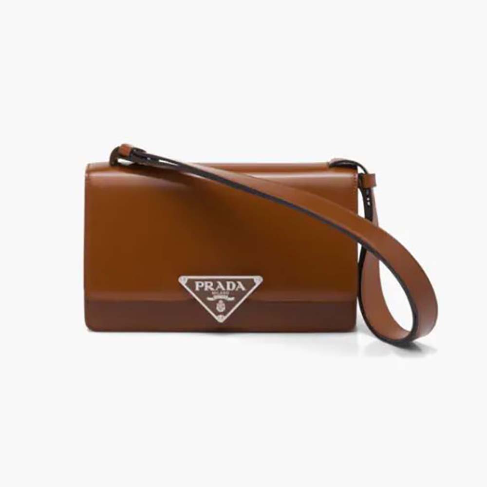 Prada Women Embleme Brushed-Leather Bag-Brown