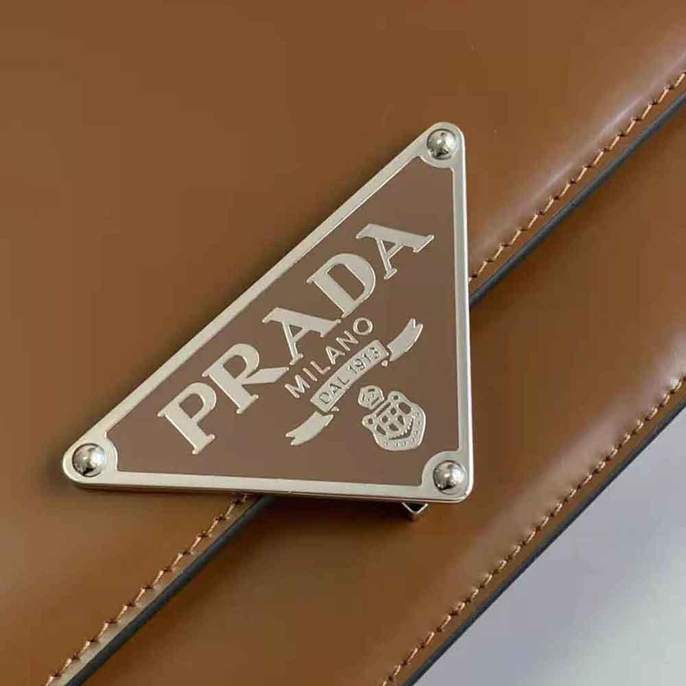 Prada Women Embleme Brushed-Leather Bag-Brown