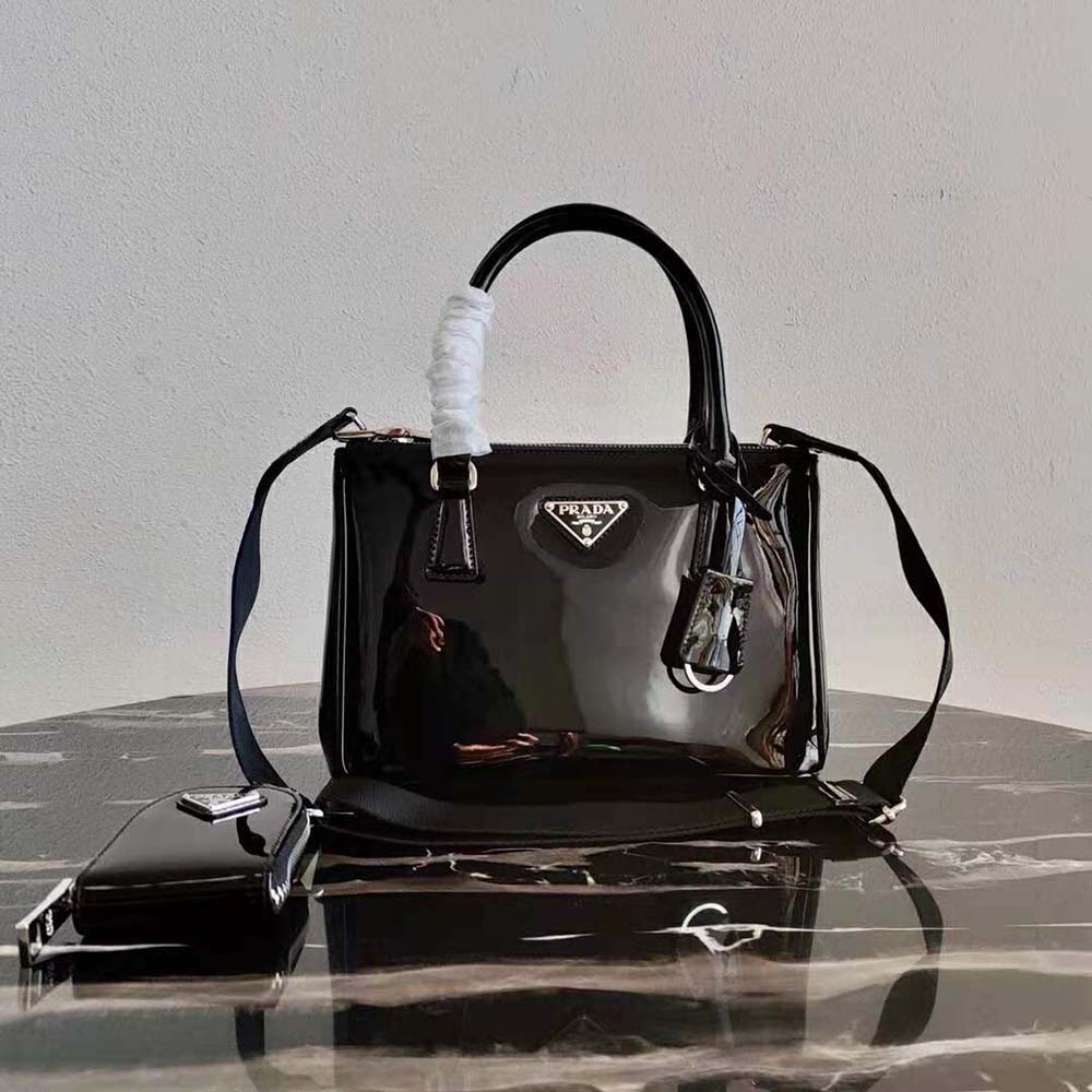 Prada Women Galleria Brushed Leather Small Bag-Black