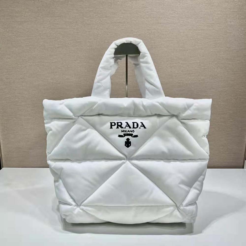 Prada Women Padded Re-Nylon Tote Bag-White