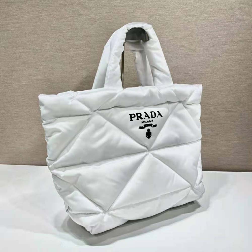 Prada Women Padded Re-Nylon Tote Bag-White