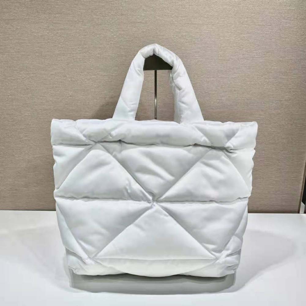 Prada Women Padded Re-Nylon Tote Bag-White