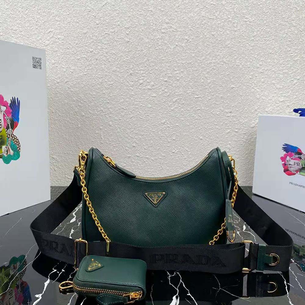 Prada Women Prada Re-Edition 2005 Saffiano Leather Bag-Green