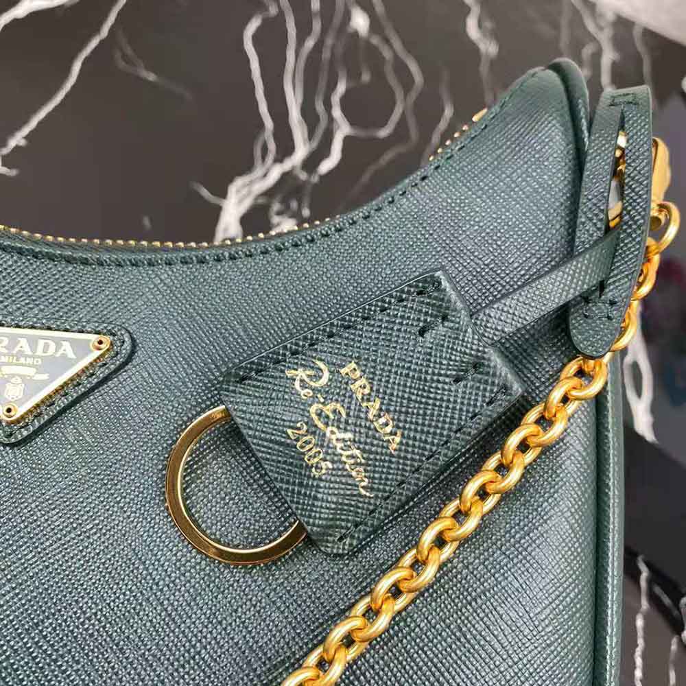 Prada Women Prada Re-Edition 2005 Saffiano Leather Bag-Green