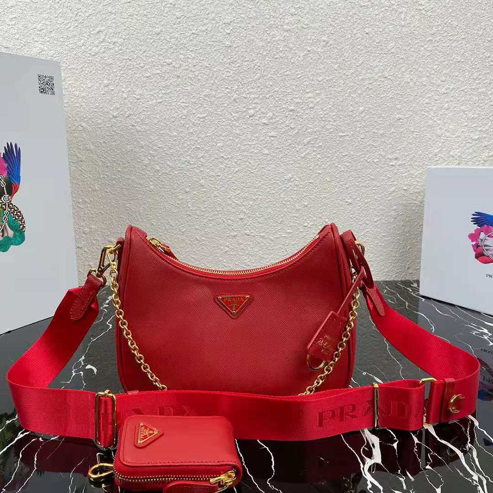 Prada Women Prada Re-Edition 2005 Saffiano Leather Bag-Red