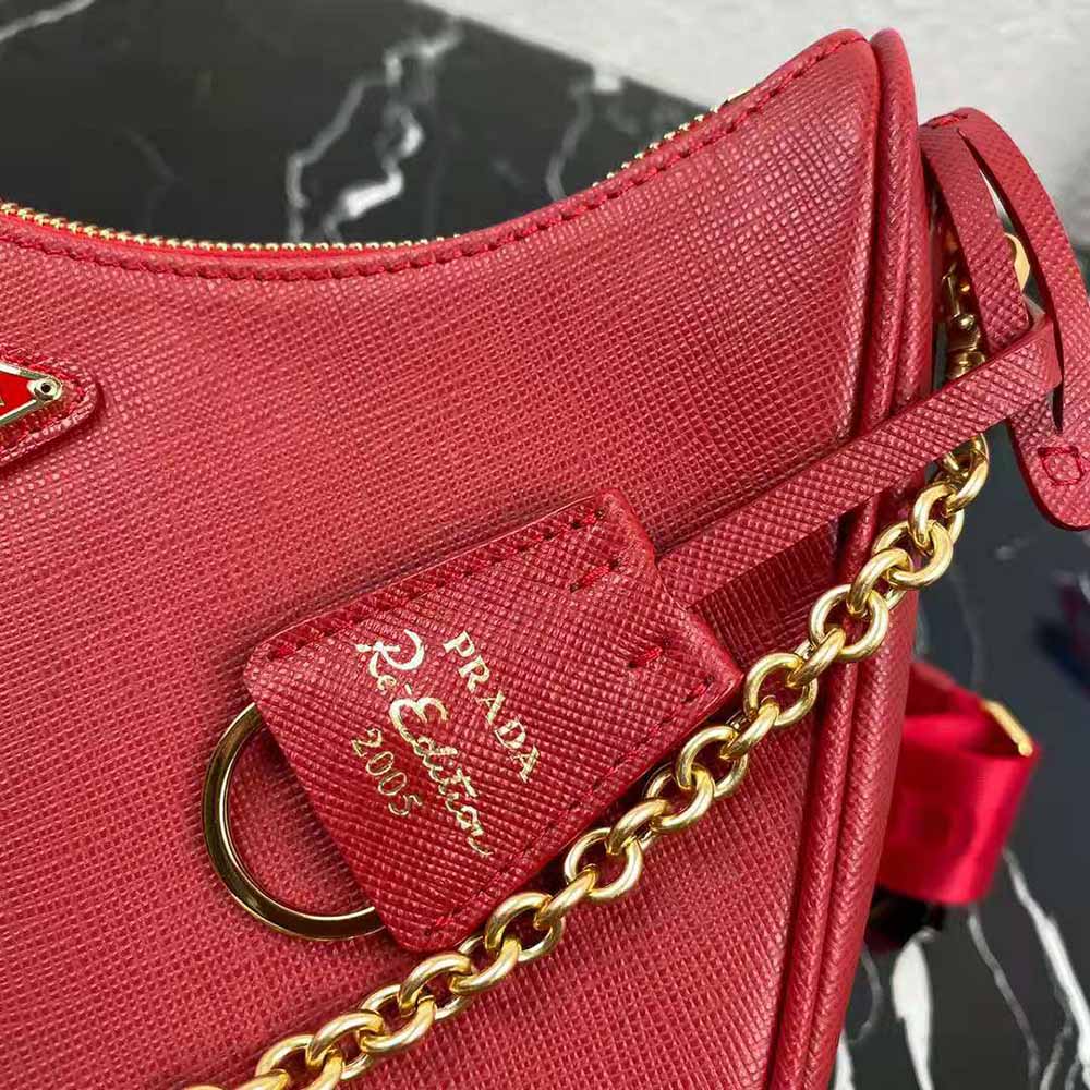 Prada Women Prada Re-Edition 2005 Saffiano Leather Bag-Red