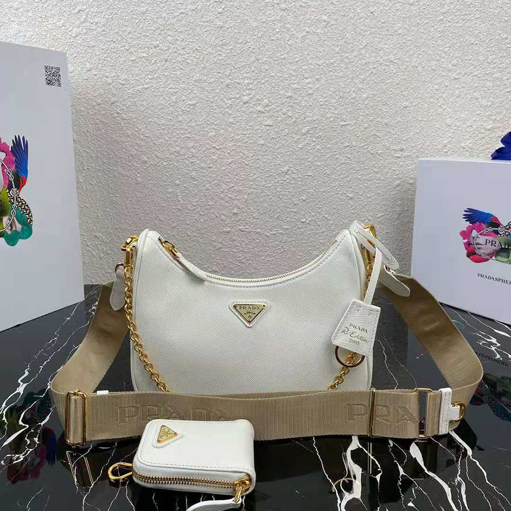 Prada Women Prada Re-Edition 2005 Saffiano Leather Bag-White