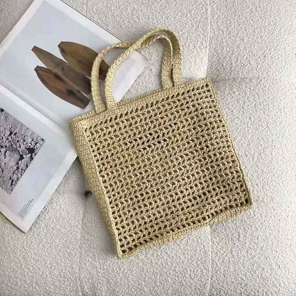 Prada Women Raffia Tote Bag-Beige