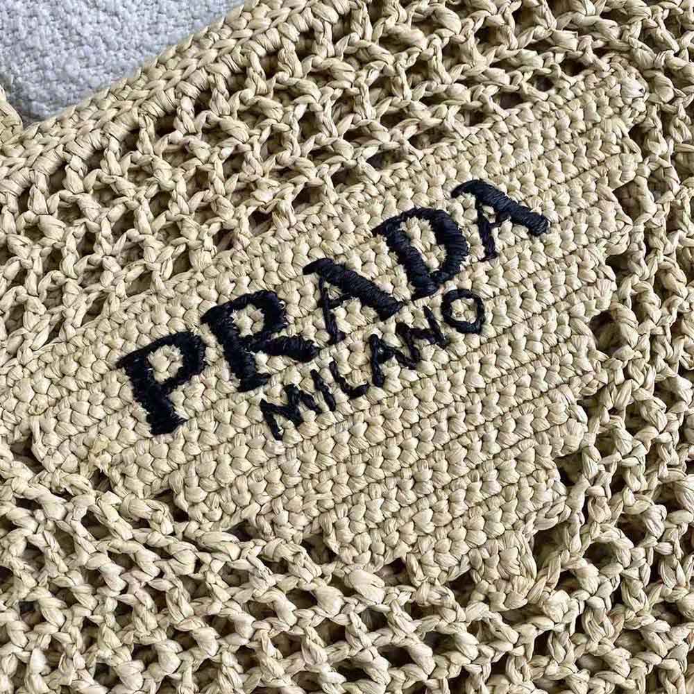 Prada Women Raffia Tote Bag-Beige