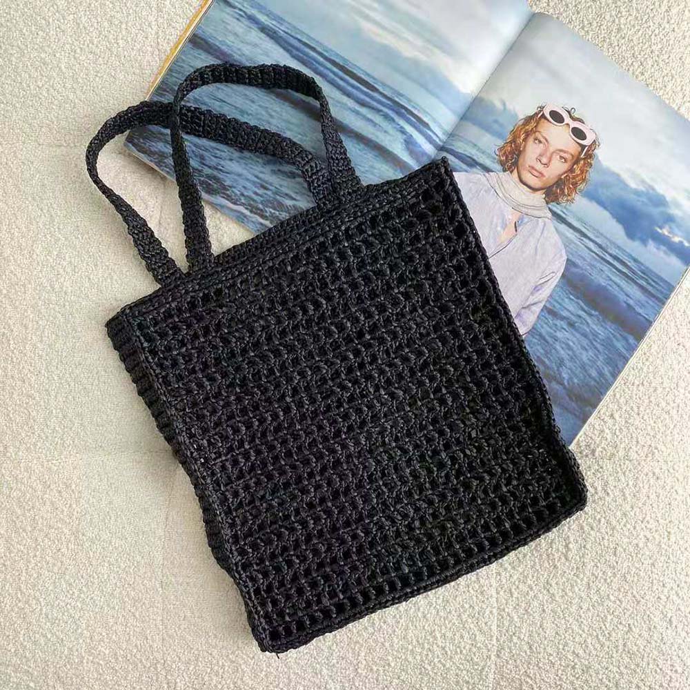 Prada Women Raffia Tote Bag-Black