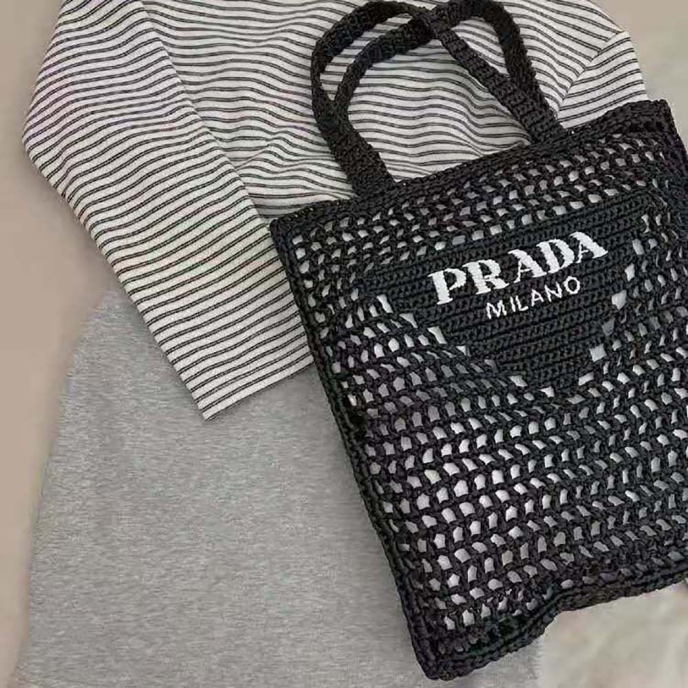 Prada Women Raffia Tote Bag-Black