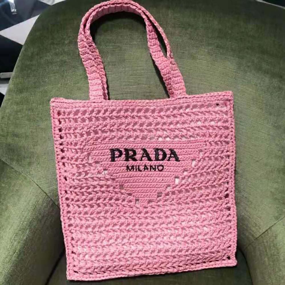 Prada Women Raffia Tote Bag-Pink