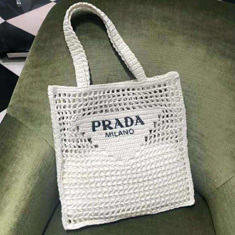 Prada Women Raffia Tote Bag-White