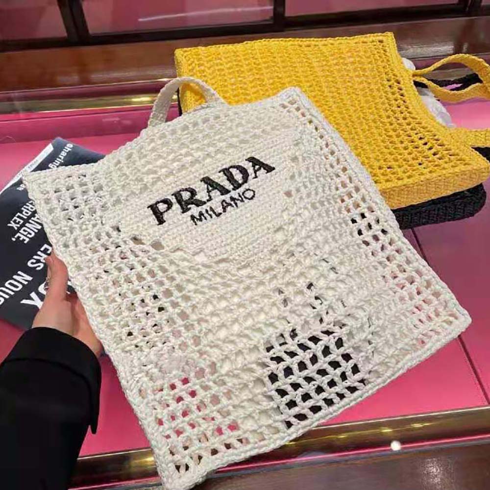 Prada Women Raffia Tote Bag-White