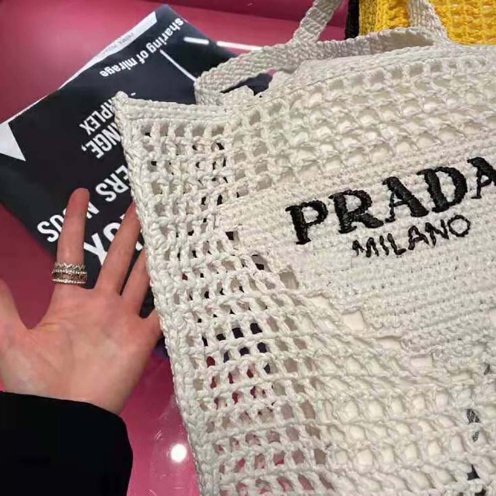 Prada Women Raffia Tote Bag-White