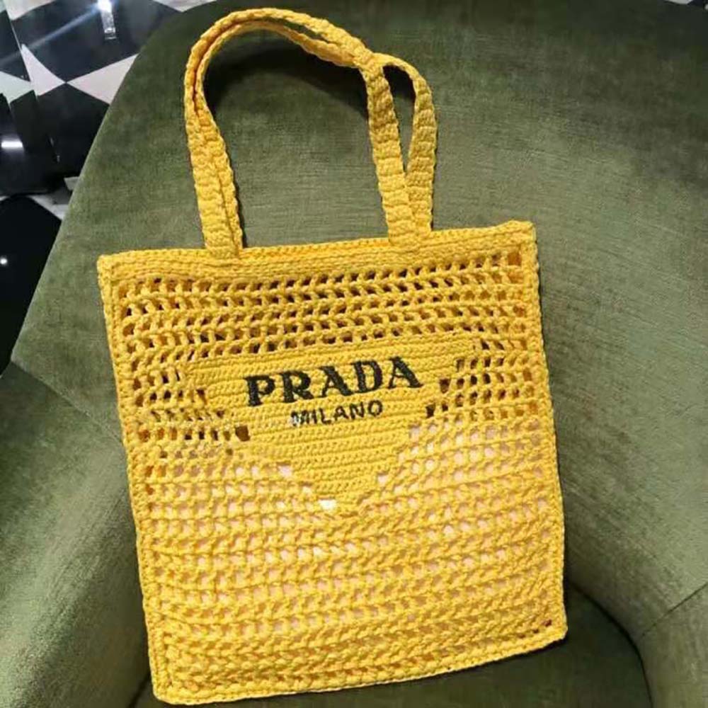 Prada Women Raffia Tote Bag-Yellow