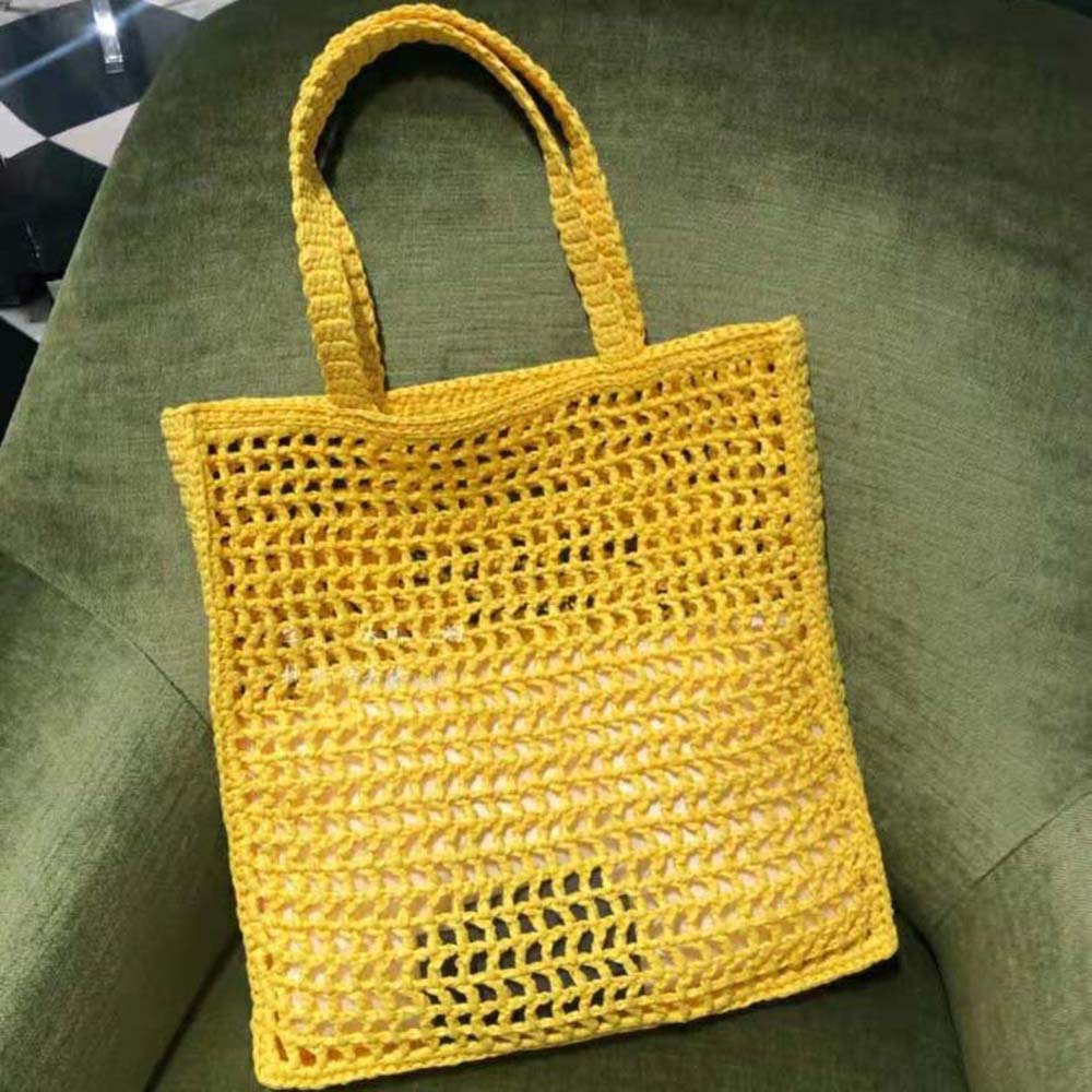 Prada Women Raffia Tote Bag-Yellow