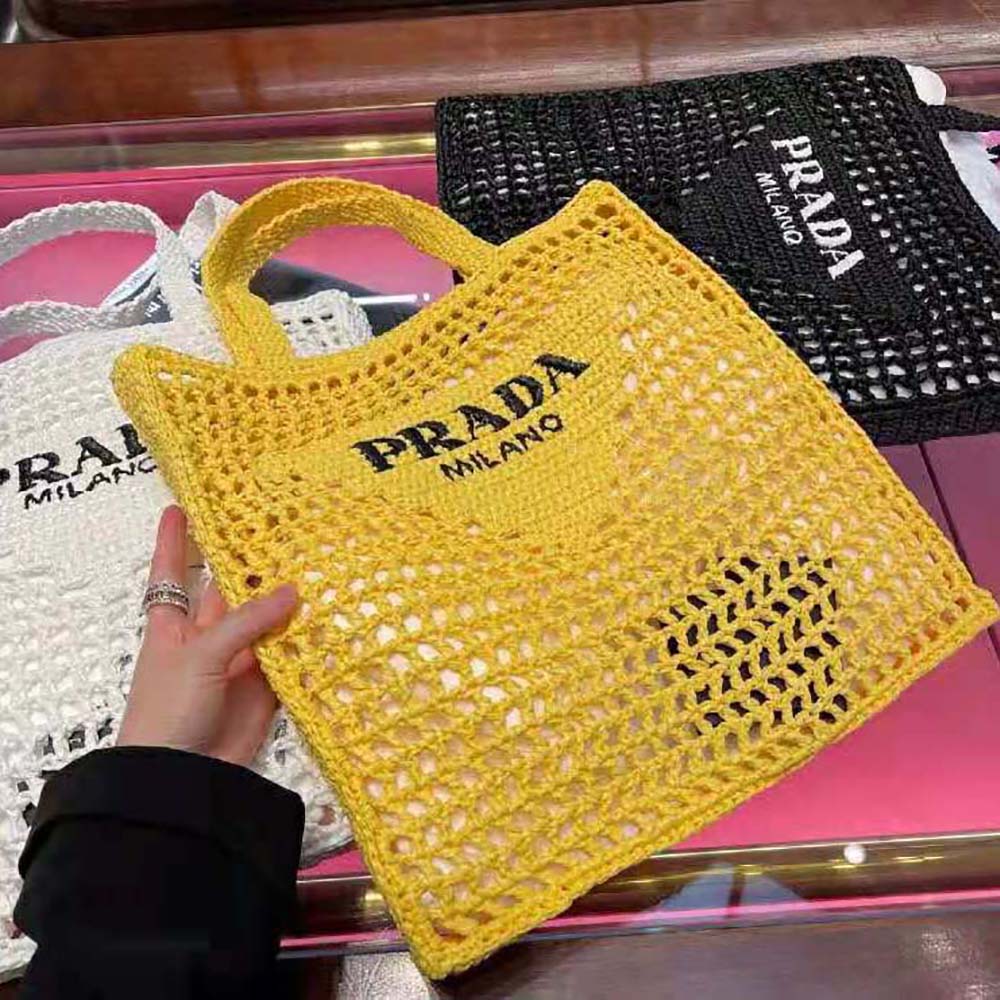 Prada Women Raffia Tote Bag-Yellow