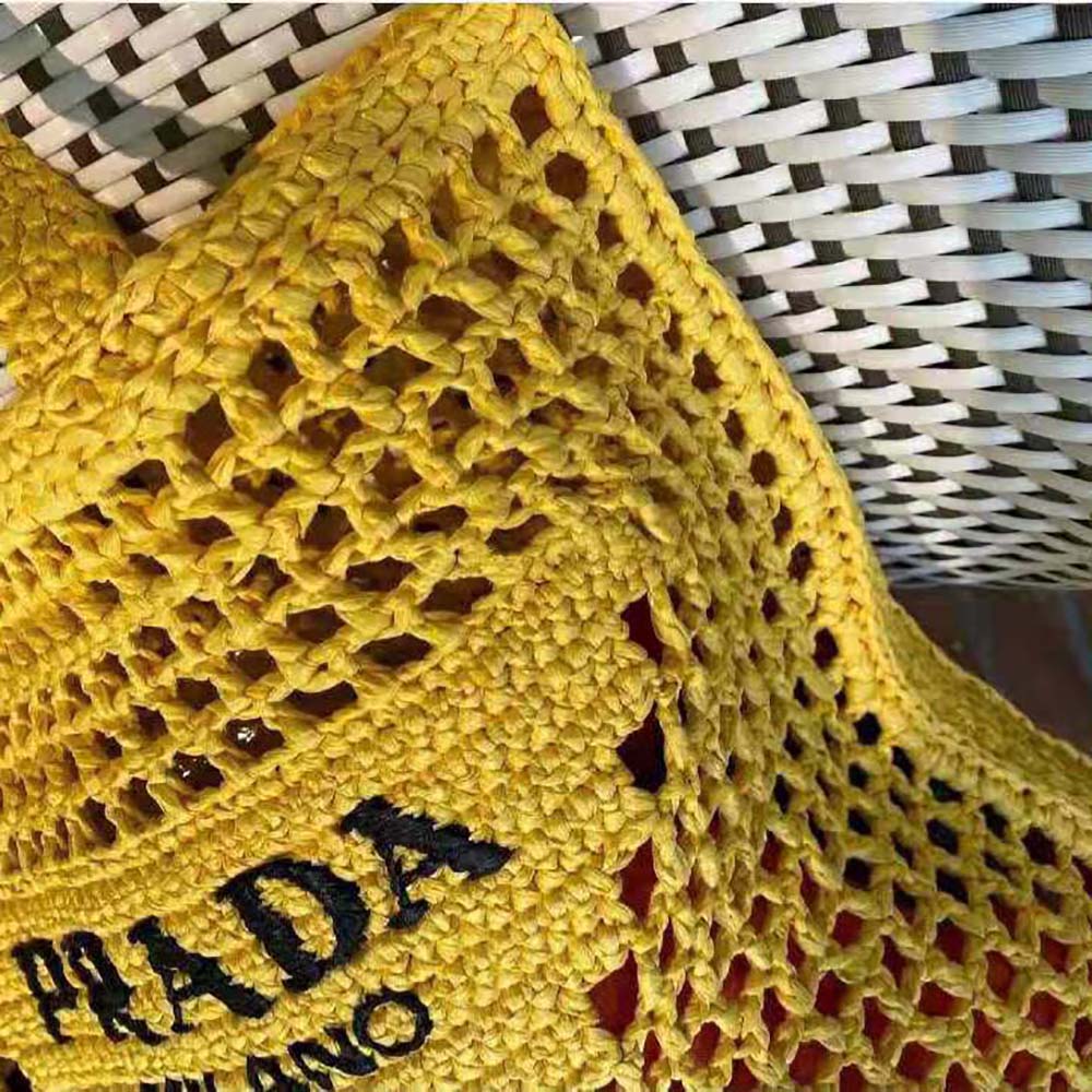 Prada Women Raffia Tote Bag-Yellow