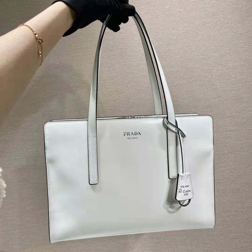 Prada Women Re-Edition 1995 Brushed-Leather Medium Handbag-White