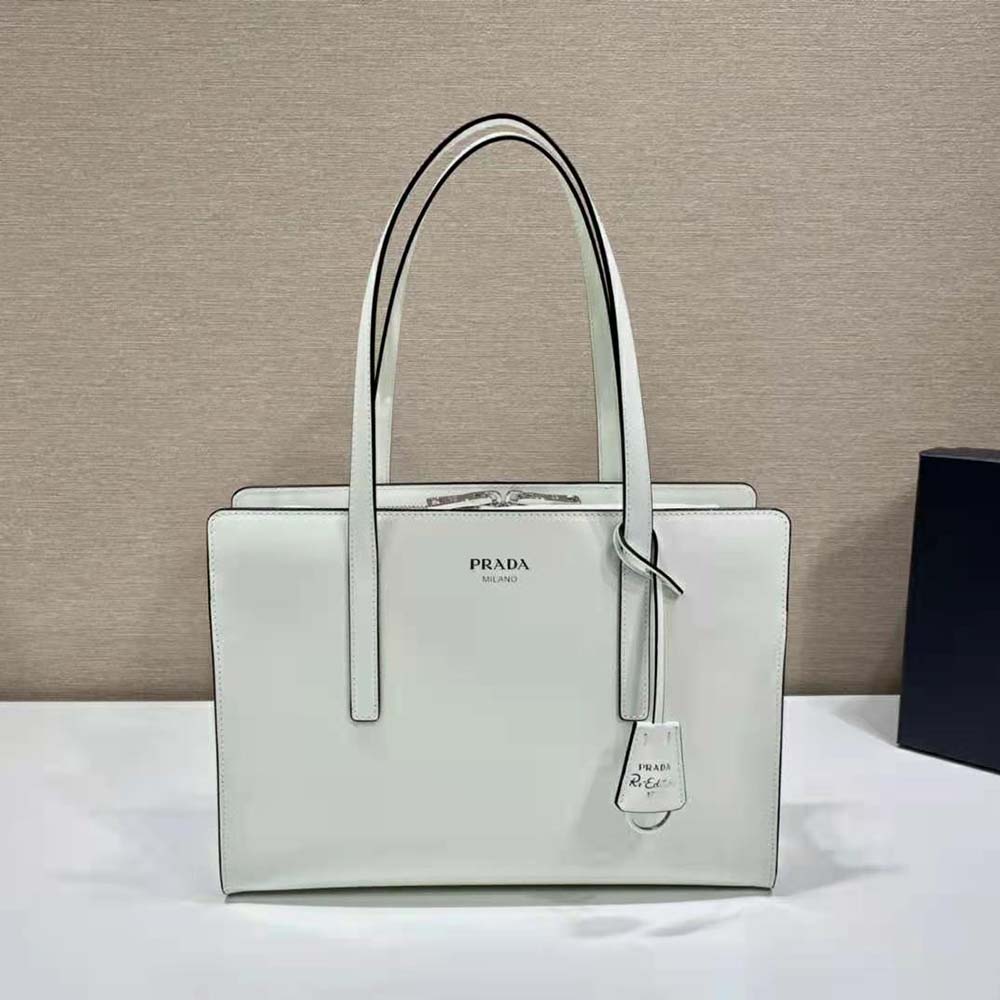 Prada Women Re-Edition 1995 Brushed-Leather Medium Handbag-White