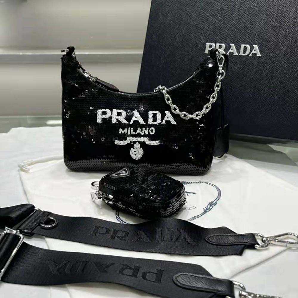 Prada Women Re-Edition 2000 Sequined Re-Nylon Mini-Bag-Black