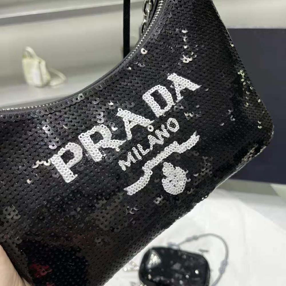 Prada Women Re-Edition 2000 Sequined Re-Nylon Mini-Bag-Black